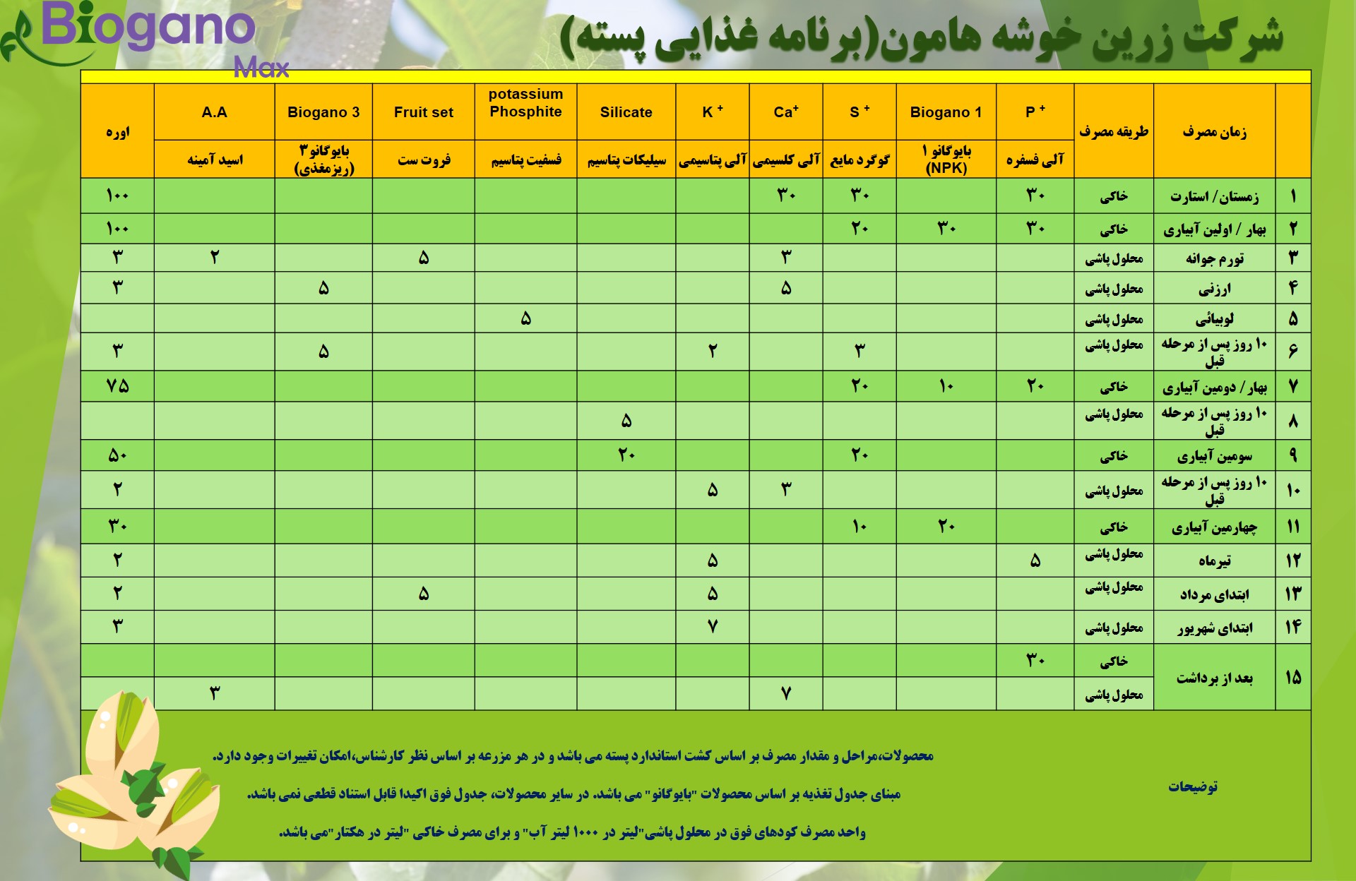 برنامه غذایی پسته